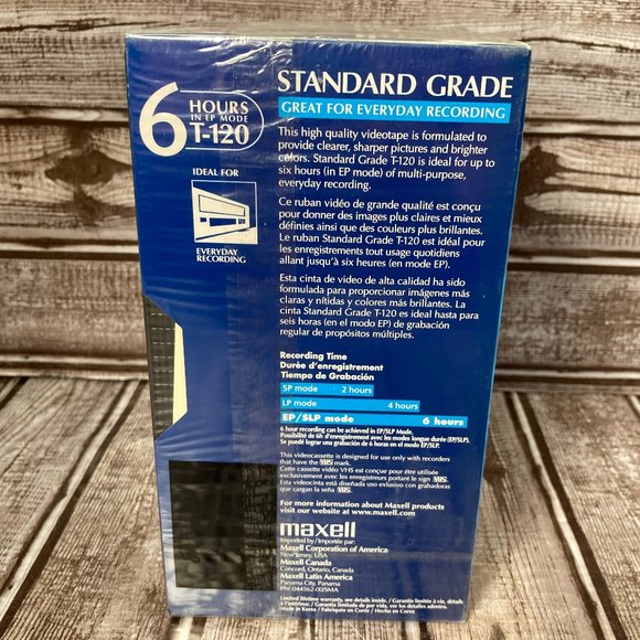 MAXELL 4 PACK  6 Hours T-120  Blank Standard Grade VHS Tapes Brand NEW SEALED - Picture 3 of 6
